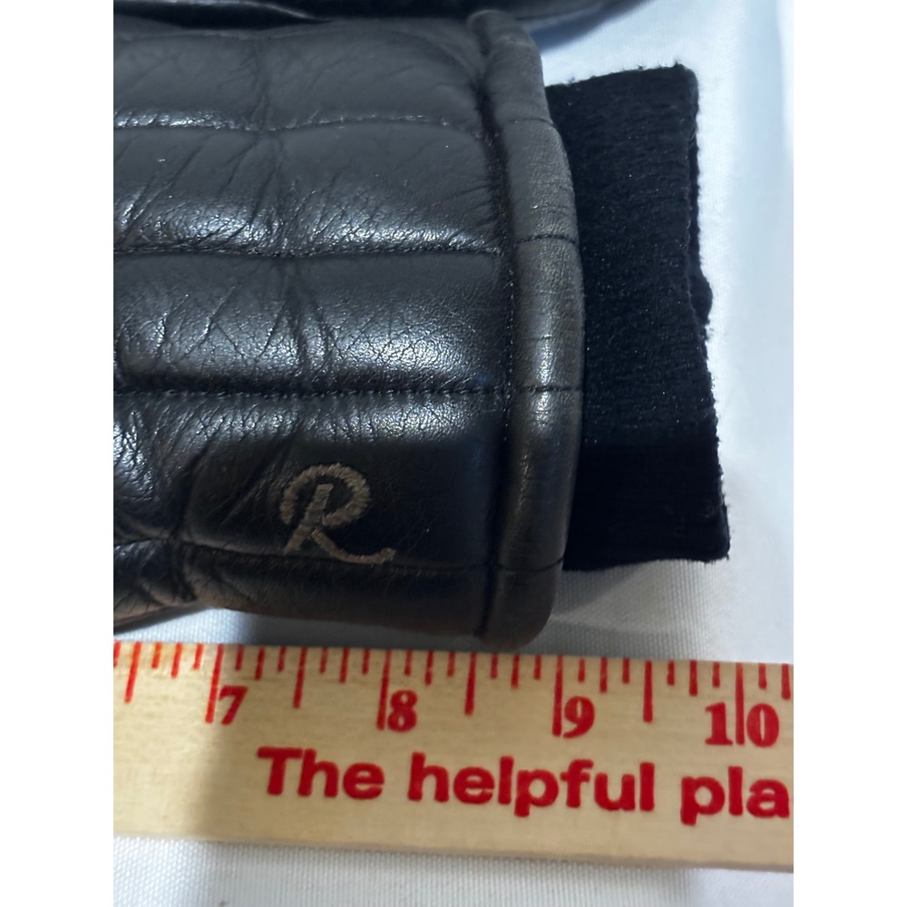 Roffe Vintage Black Leather Quilted Ski Mittens Ladies Sz L Japan retro warm 70s - Picture 6 of 6